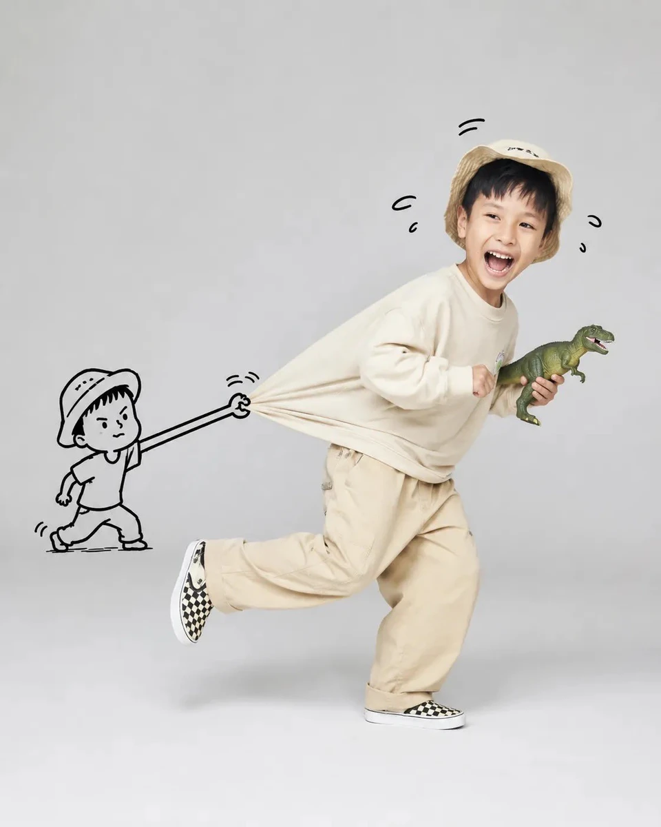 A playful, high-key studio portrait of [subject] running joyfully across...
