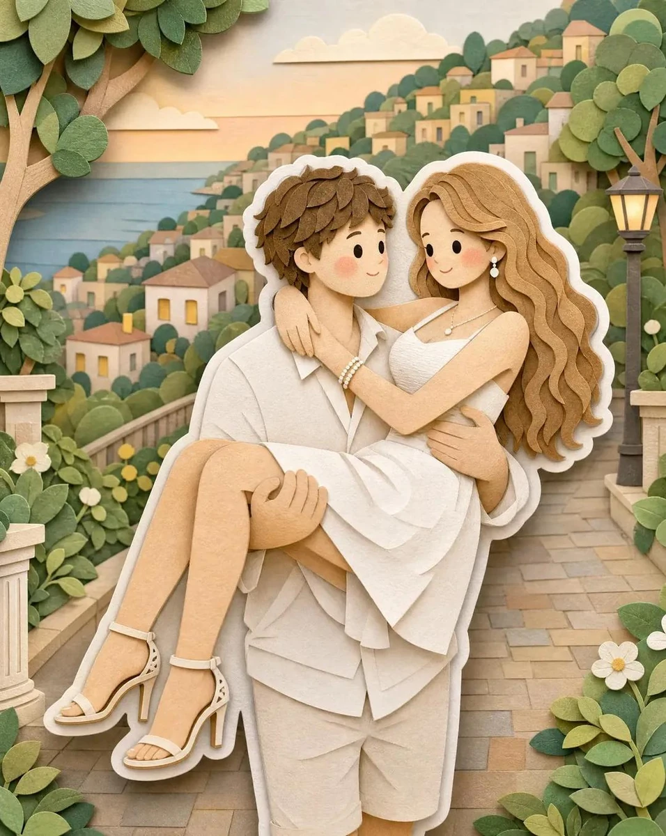 Convert this image into a soft, handcrafted paper-cut layered illustratio...