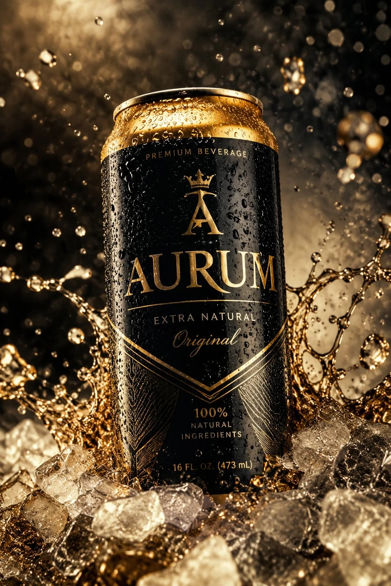 A premium beverage can placed in a realistic cinematic environment with s...