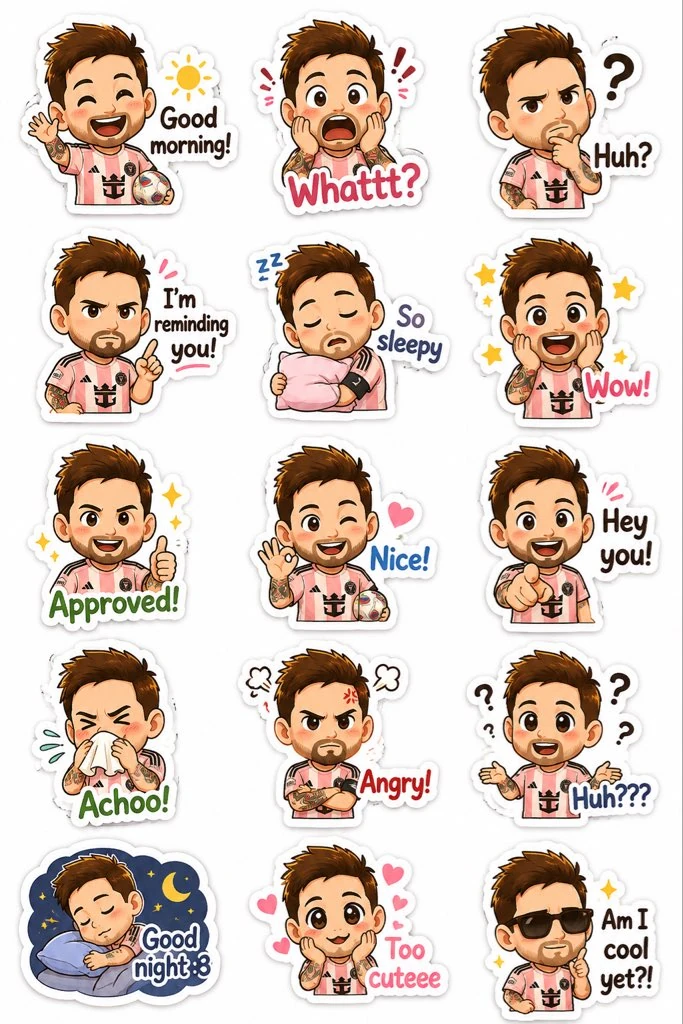 Using the uploaded photograph, create a cute illustrated chibi sticker-pa...