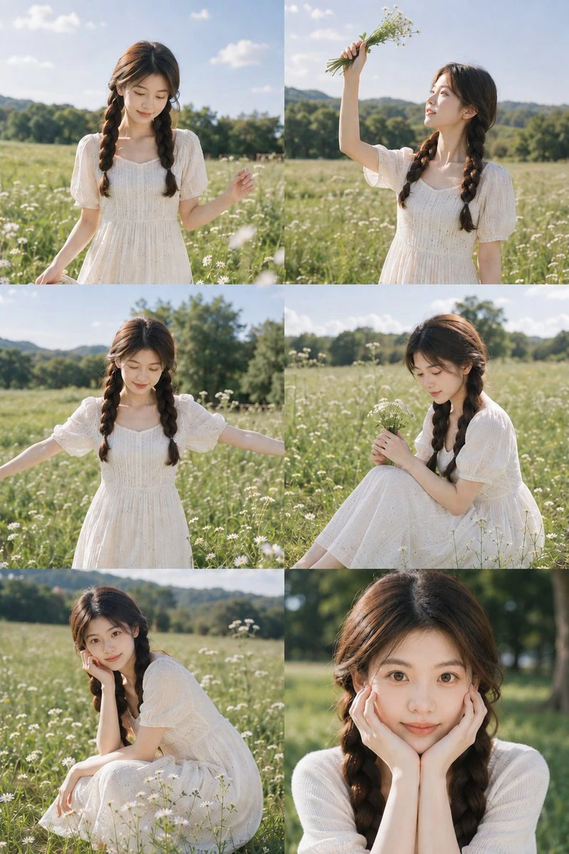 Six-panel summer natural portrait style photos