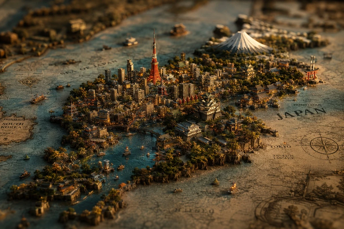 A cinematic ultra-luxury atlas-inspired visualization of [COUNTRY], portr...