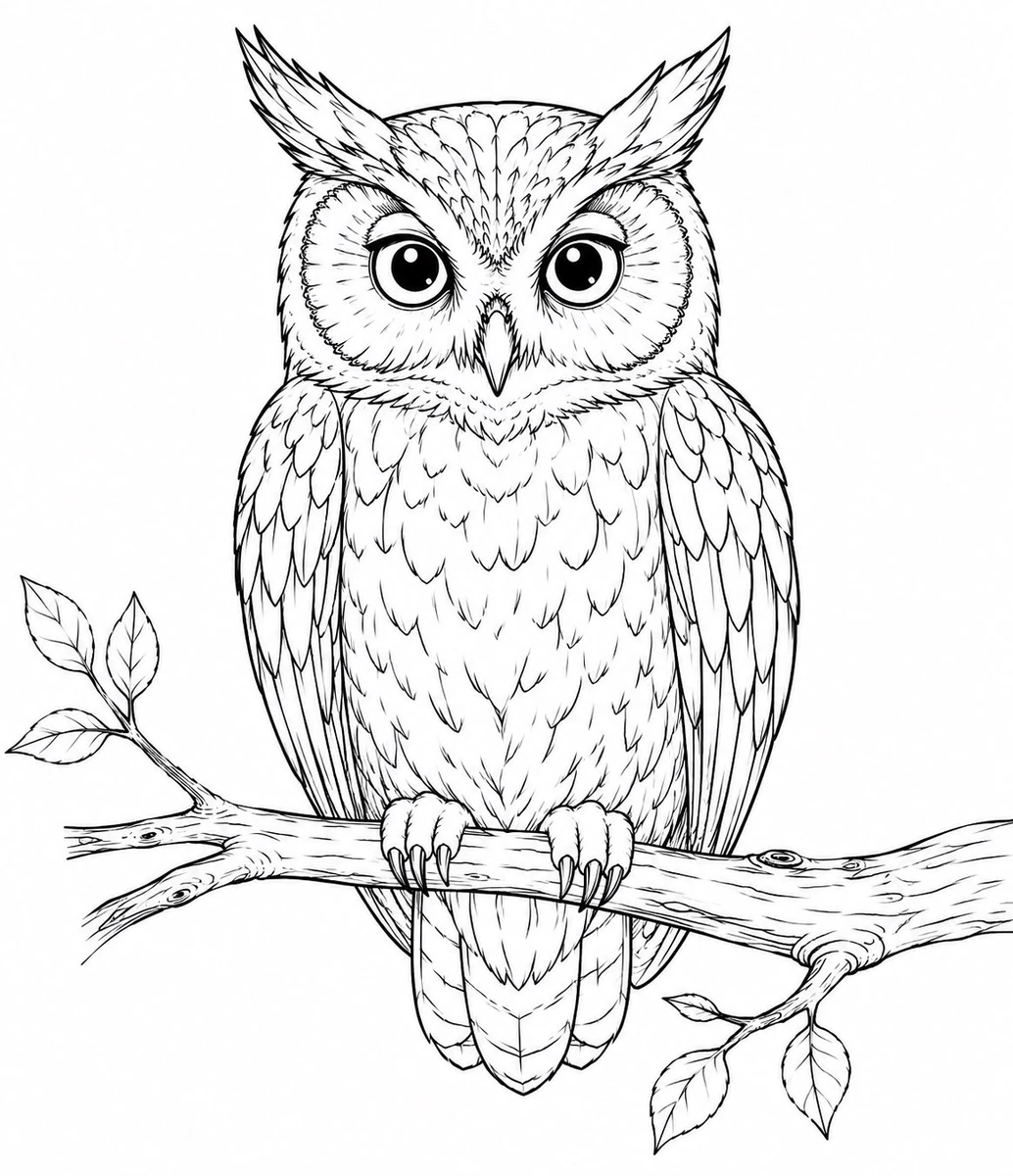 Elegant owl line art illustration, highly detailed black ink drawing, cle...