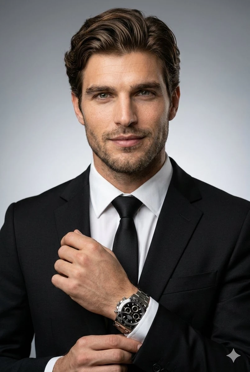 Ultra-realistic studio portrait of a confident young businessman wearing...