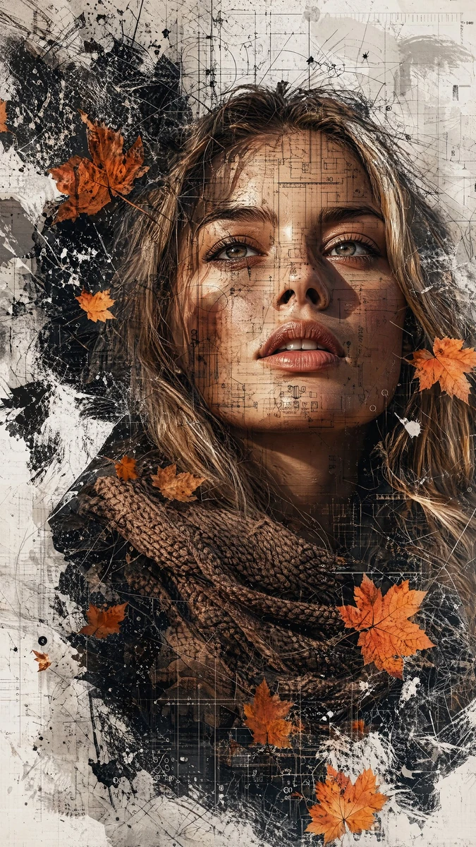 A high-fashion cinematic portrait of a young woman with a thoughtful expr...