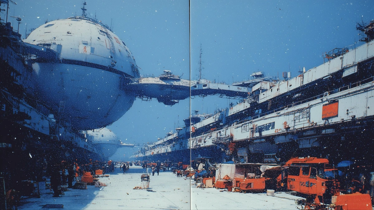 John Berkey-inspired double-page sci-fi Spaceport spread. Getting a lot o...