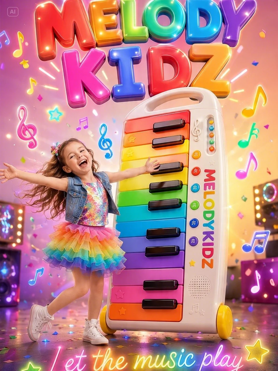 A fun musical kids advertisement poster. An adorable young girl age 5 dan...
