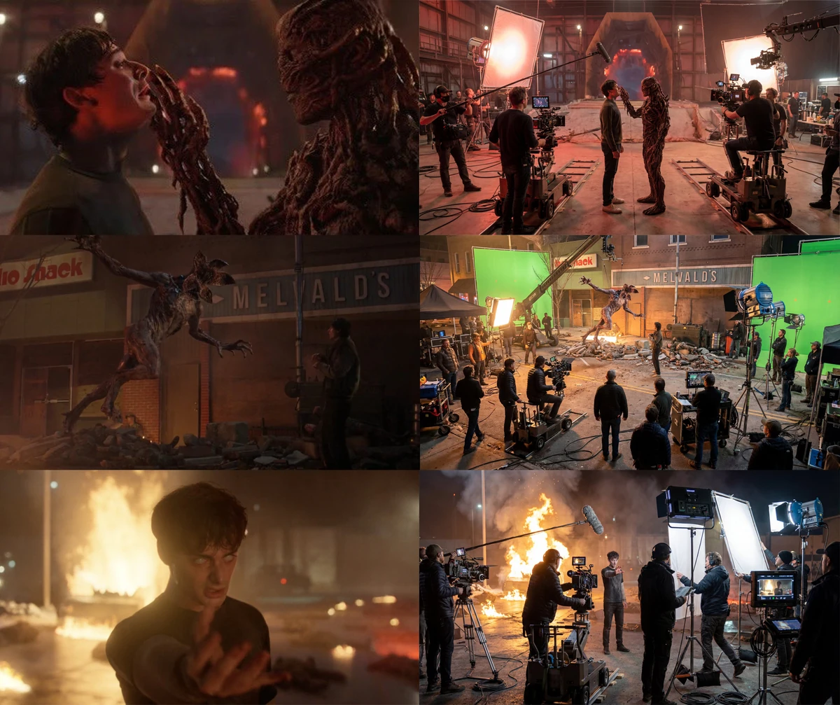 Show the behind the scenes view of this movie set of this exact scene. Ke...