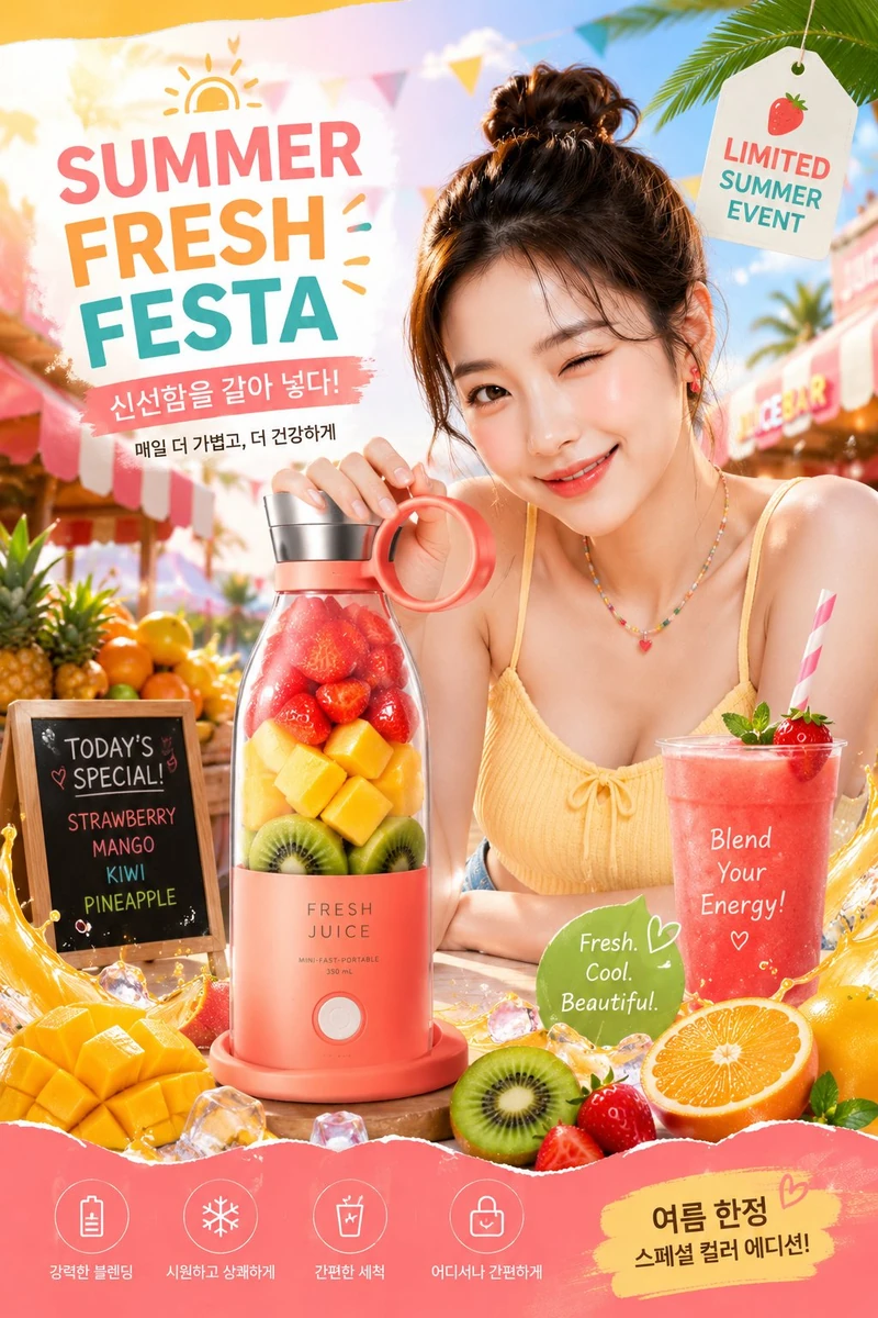 (ULTRA-PREMIUM KOREAN SUMMER PRODUCT ADVERTISEMENT), (high-energy summer...