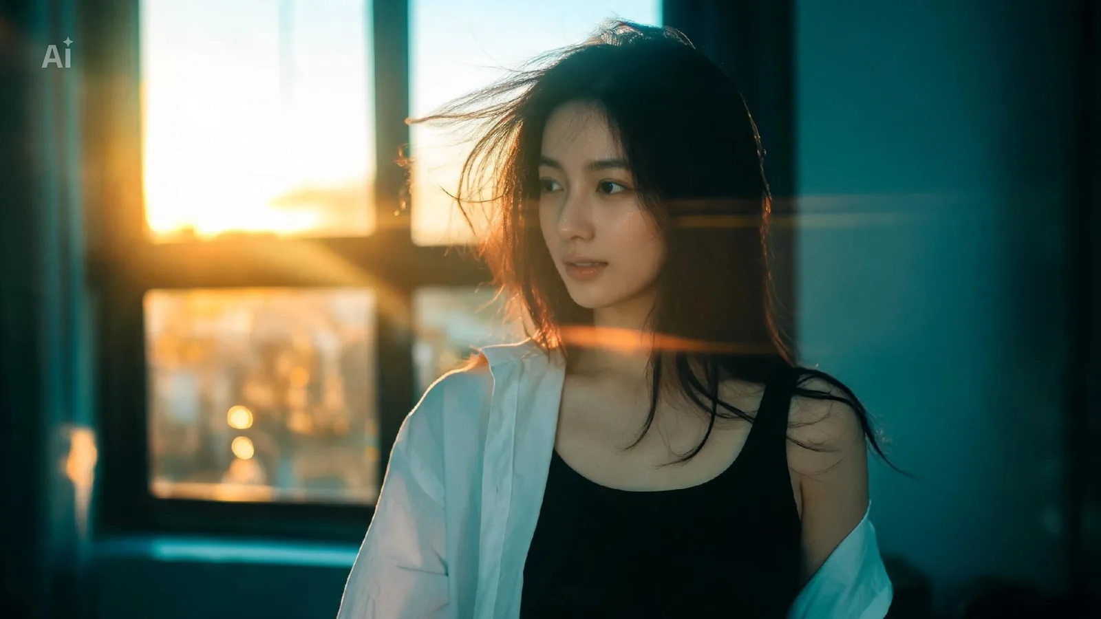 A beautiful young Japanese woman, natural and effortless beauty, soft glo...