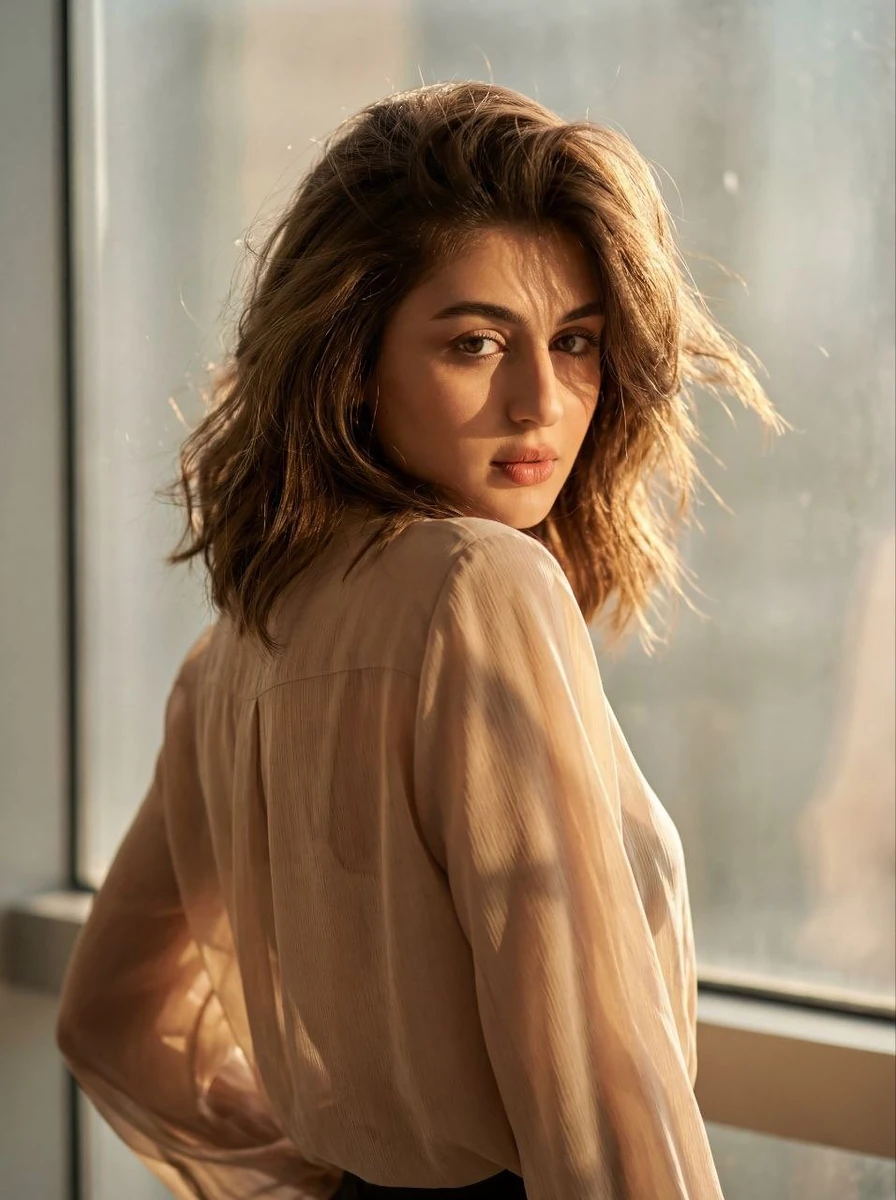 A cinematic portrait of a young woman