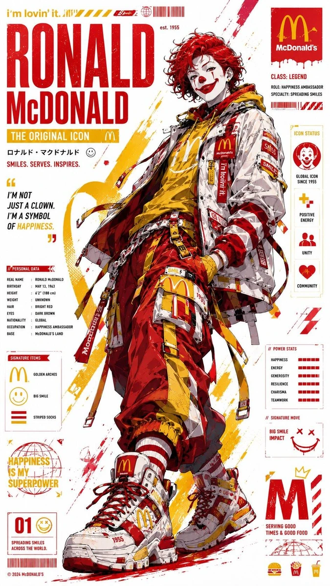 Ultra-detailed anime brand mascot poster, full-body character redesign in...