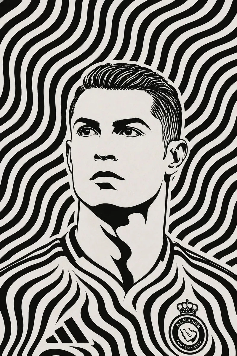 A highly detailed black-and-white optical illusion portrait illustration...