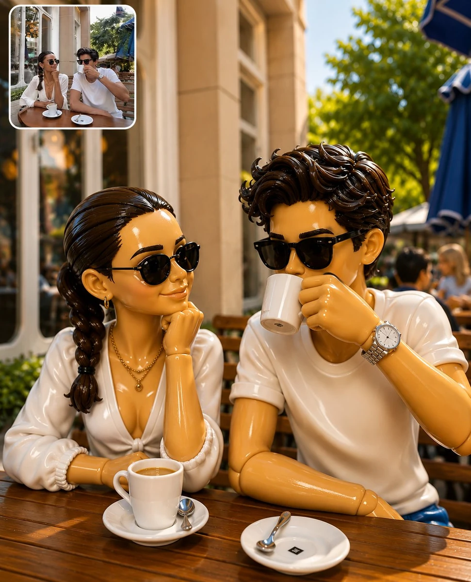 > Create a highly detailed 3D collectible toy diorama of a stylish you...