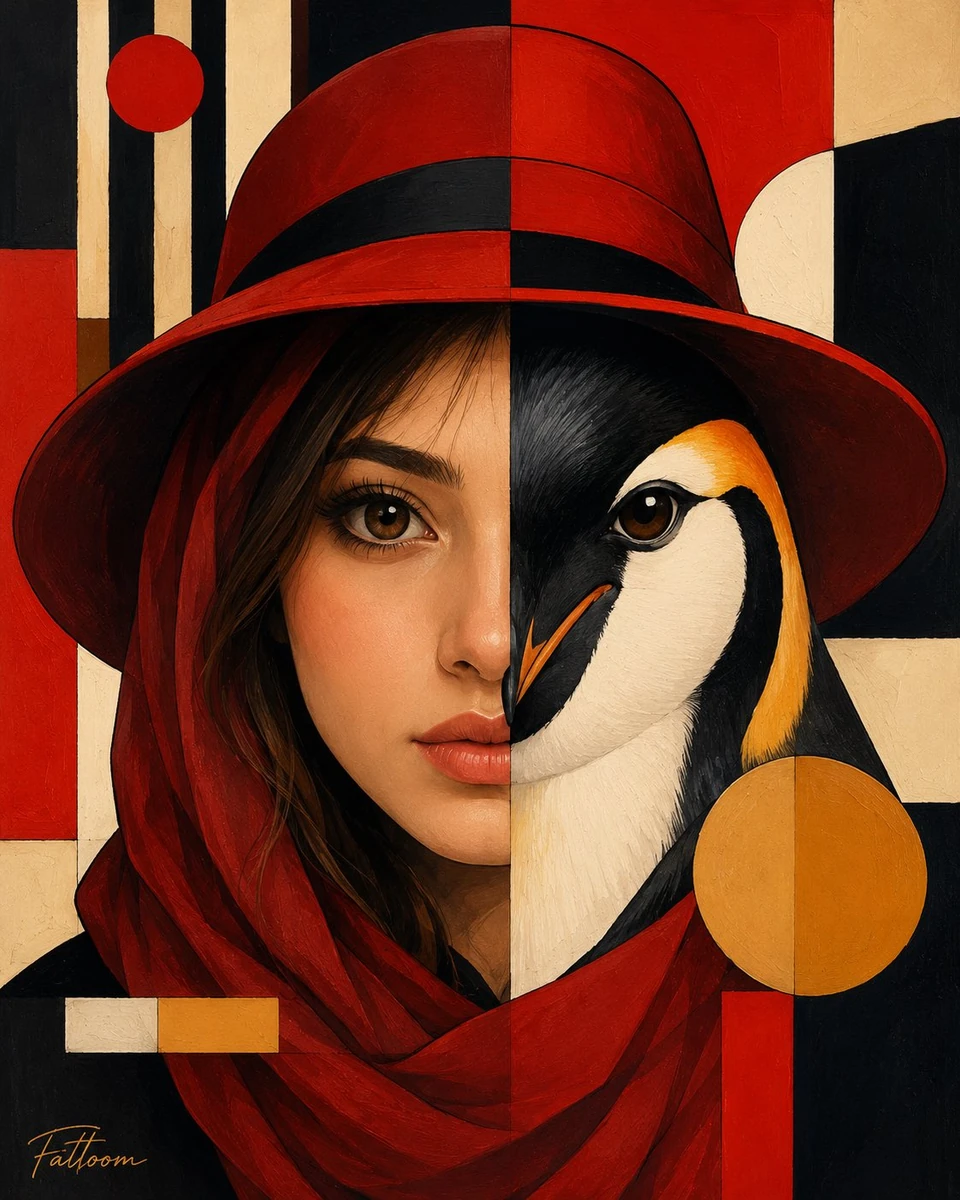 On the left side: a highly detailed realistic portrait of a beautiful htt...