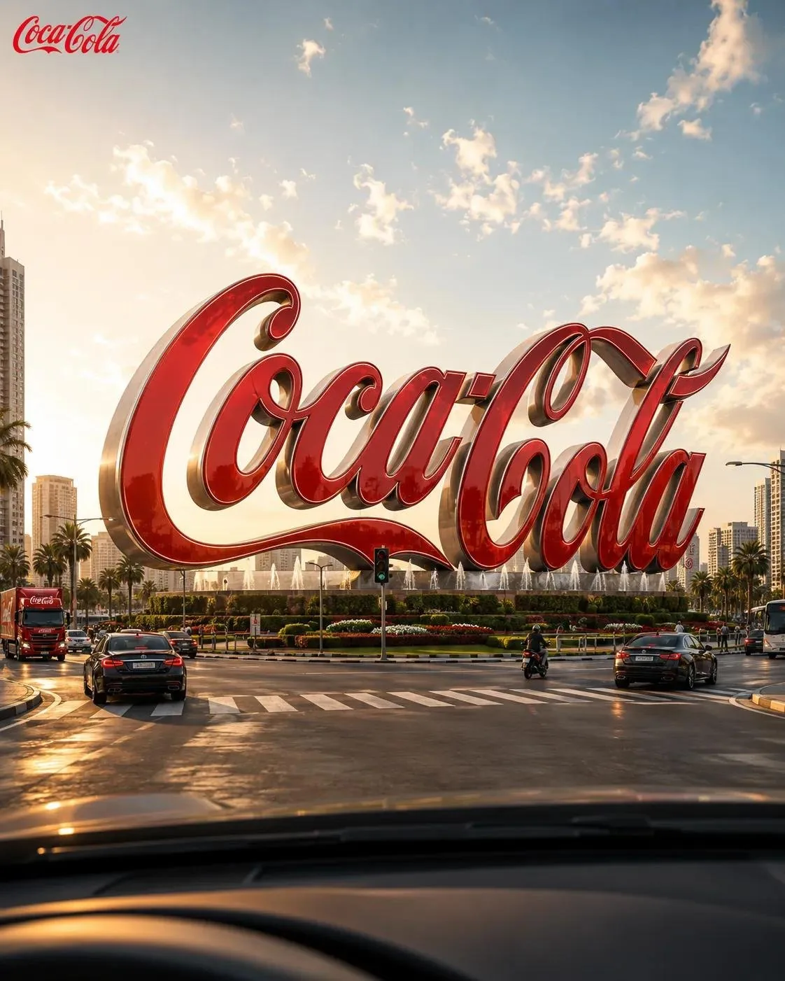Transform the uploaded 2D logo into a colossal, freestanding architectura...