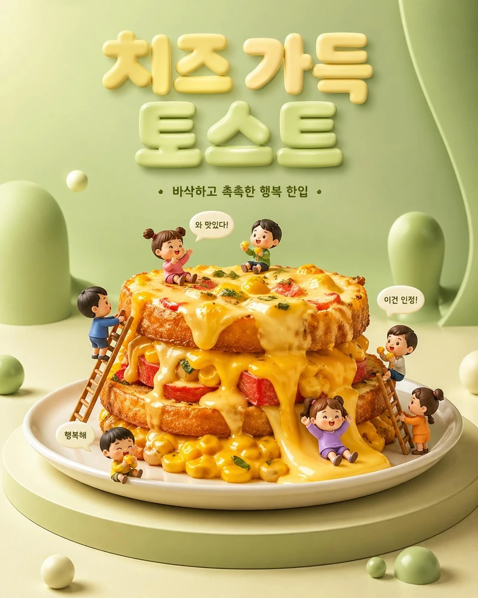 Ultra-cute Korean food advertisement poster, miniature chibi characters i...