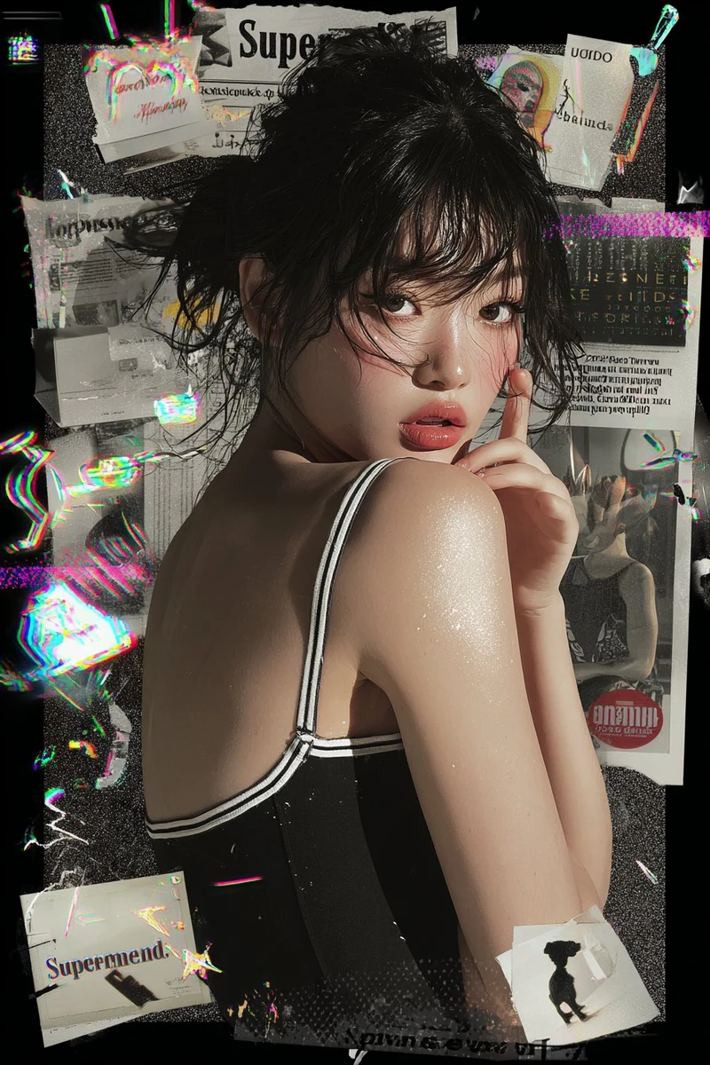 midjourney prompt: A highly stylized digital collage and magazine cover f...