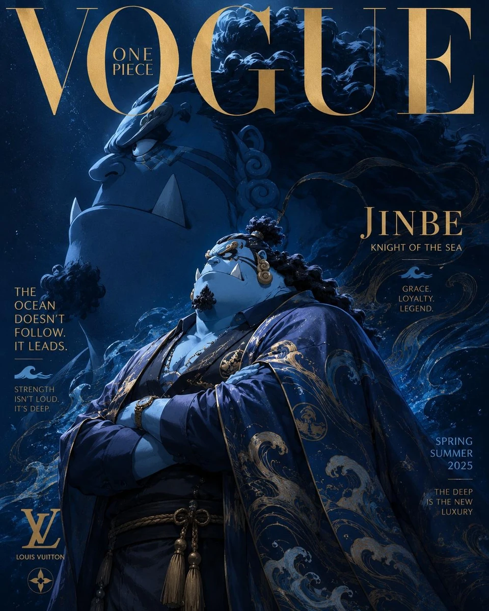 Luxury anime fashion magazine cover inspired by Vogue and haute couture e...
