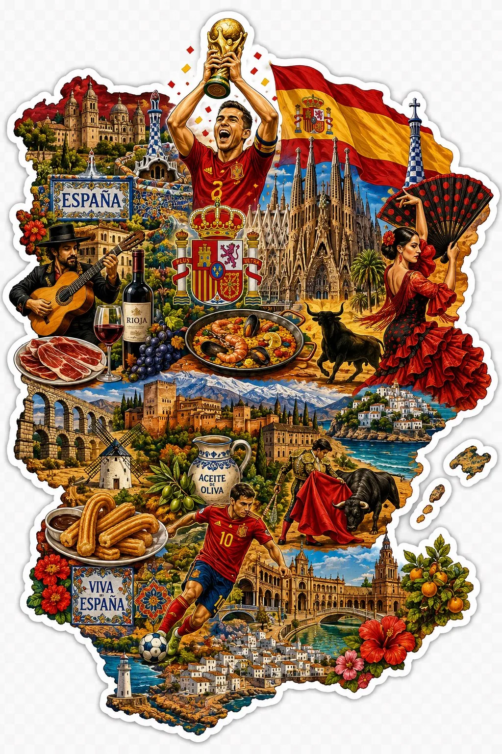 At the top of the map, depict a joyful French footballer proudly lifting...