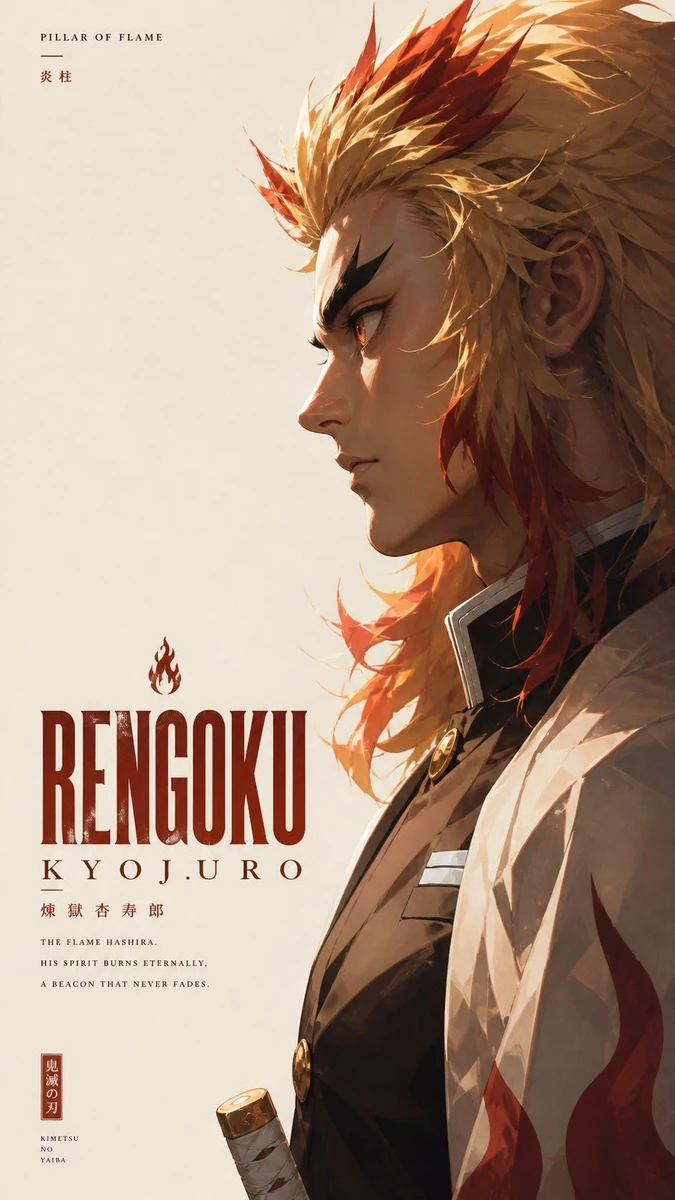Masterpiece anime character poster of Kyojuro Rengoku from Demon Slayer,...