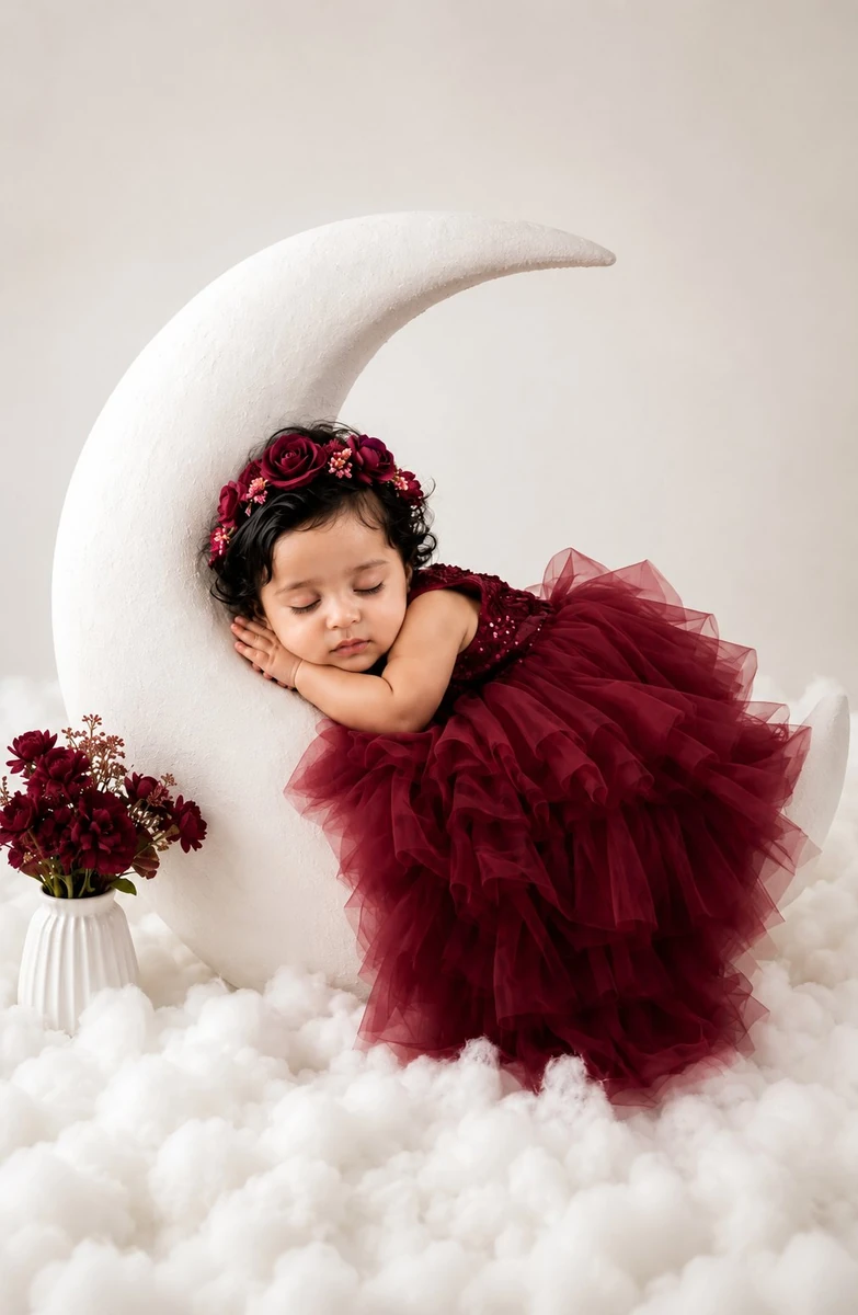 dreamy fine-art newborn photography portrait of an adorable baby girl pea...