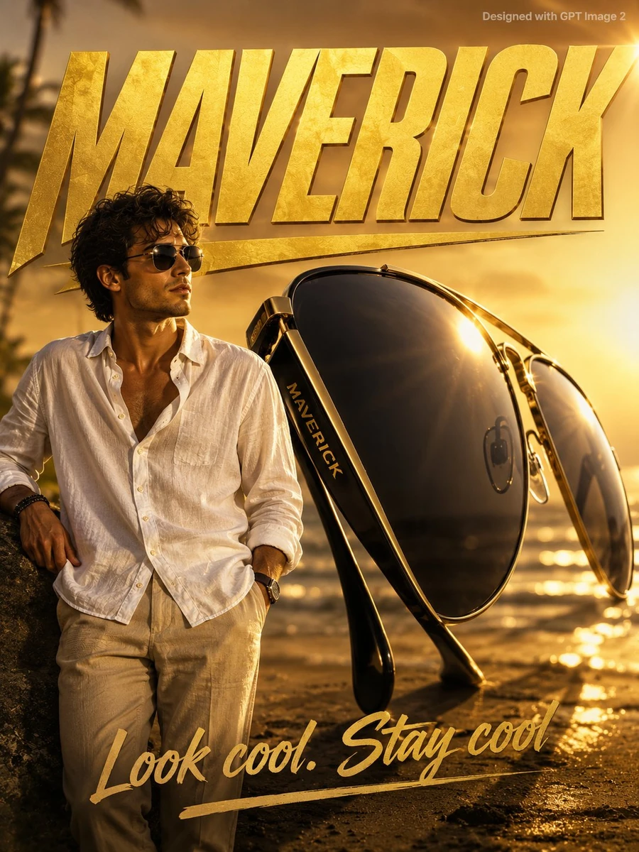 A cool lifestyle advertisement poster. A stylish young man with tousled h...