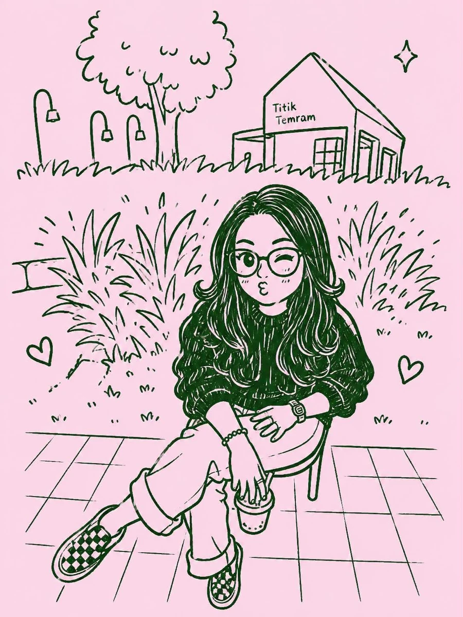 Transform the uploaded selfie into a cute monochrome kawaii doodle illust...