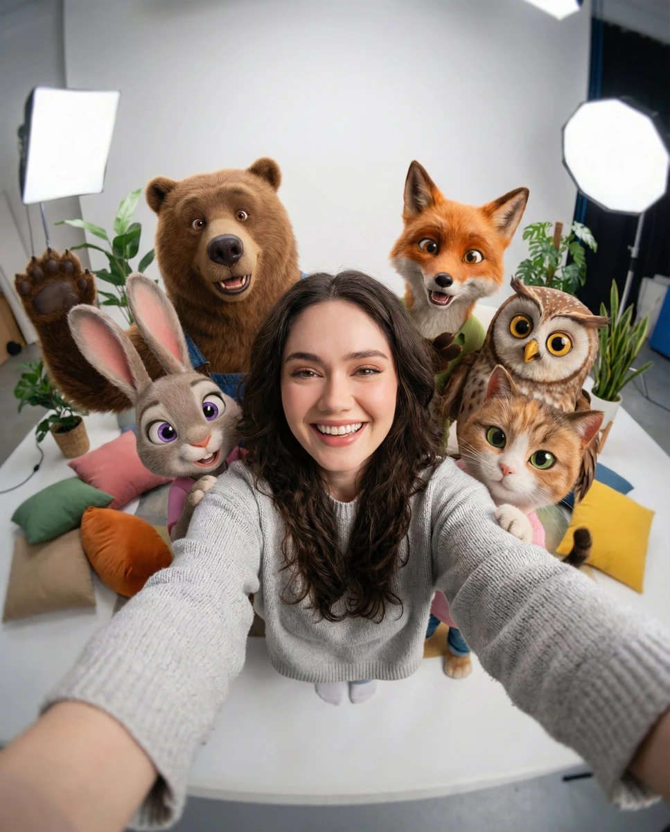 High-angle ultra-wide POV selfie of the person in the image, wearing [out...