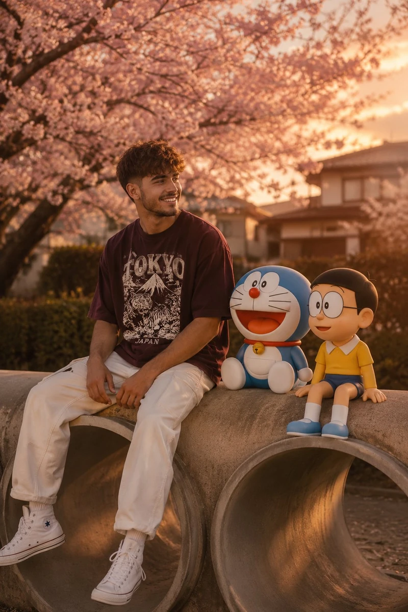 Hyper-realistic 8K photography, 4:6. Young man, sitting on concrete cylin...