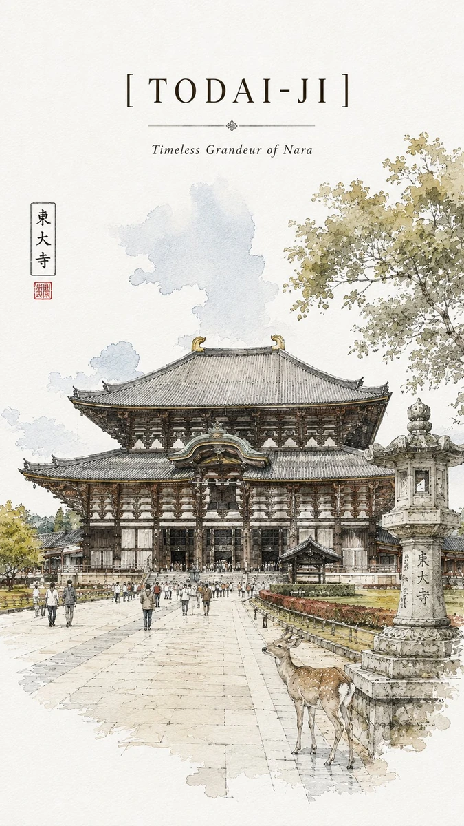 Minimalist ultra-high-resolution travel sketch poster of Kinkaku-ji, on c...