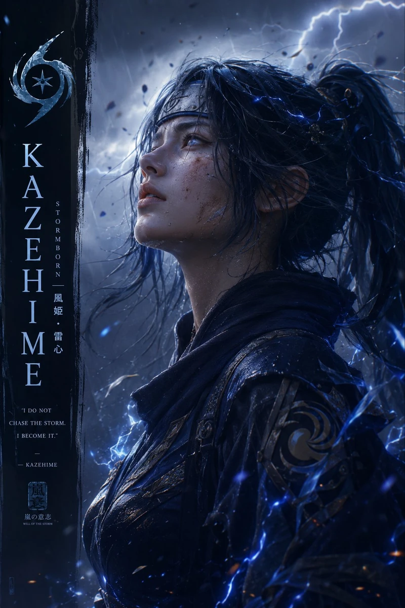 Ultra-cinematic anime character poster inspired by legendary shinobi-styl...