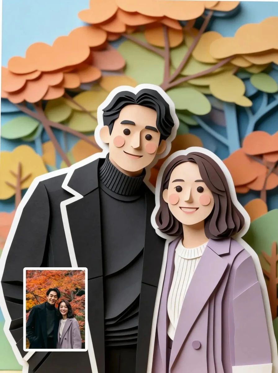 convert this image into a soft, handcrafted paper-cut layered illustratio...