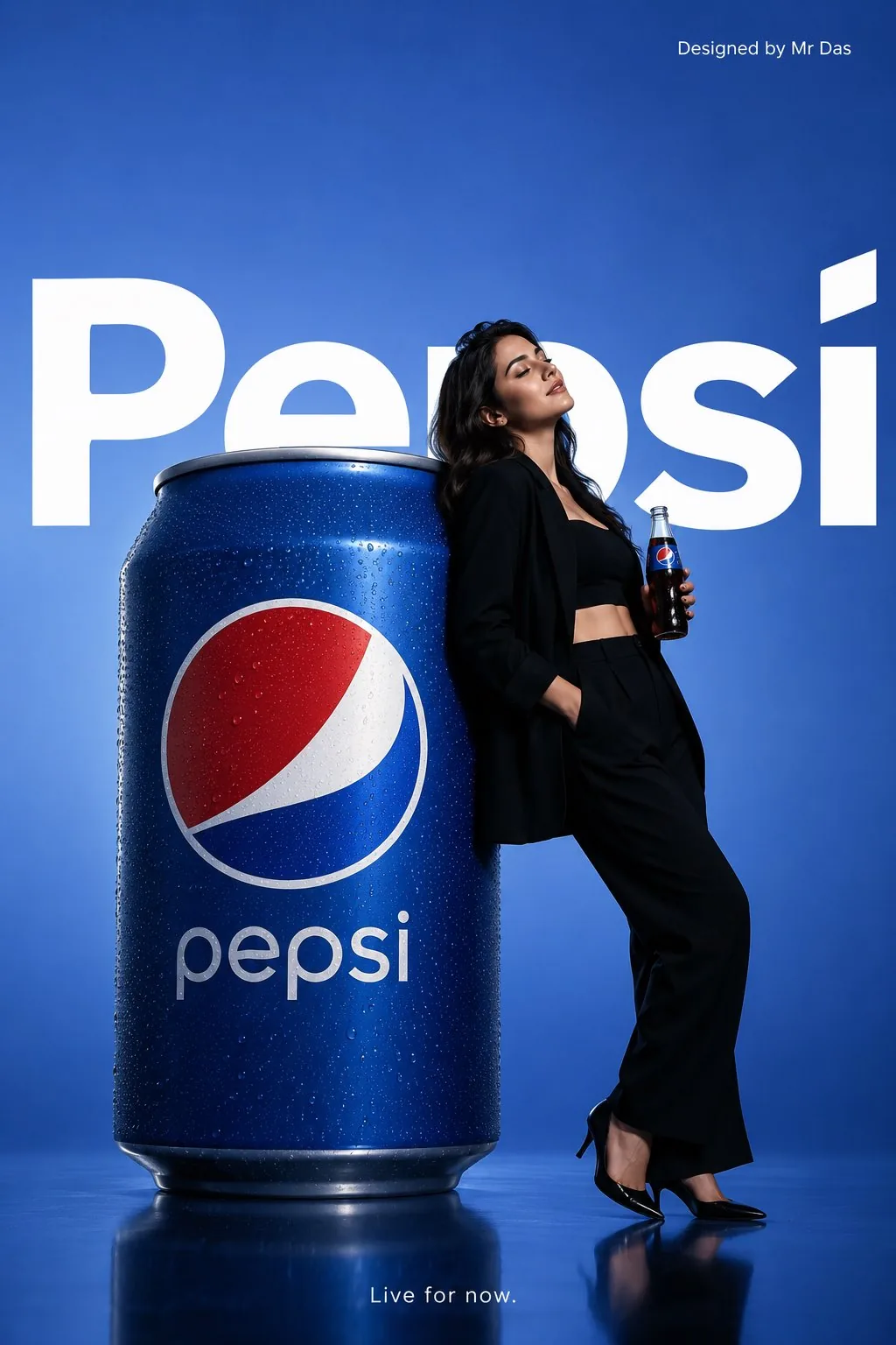 Minimalist commercial ad featuring an oversized Pepsi can, ultra clean de...