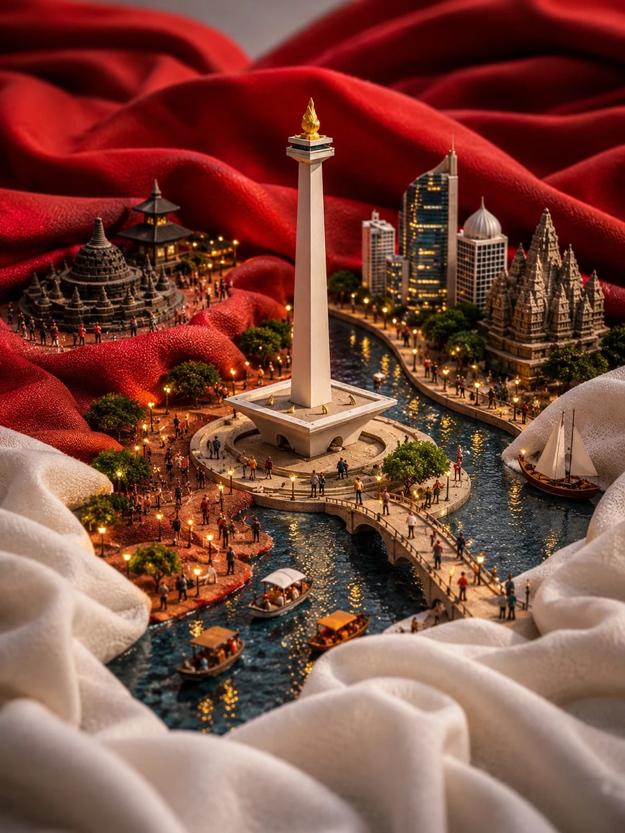 Ultra-detailed miniature diorama of China built into the folds of a giant...