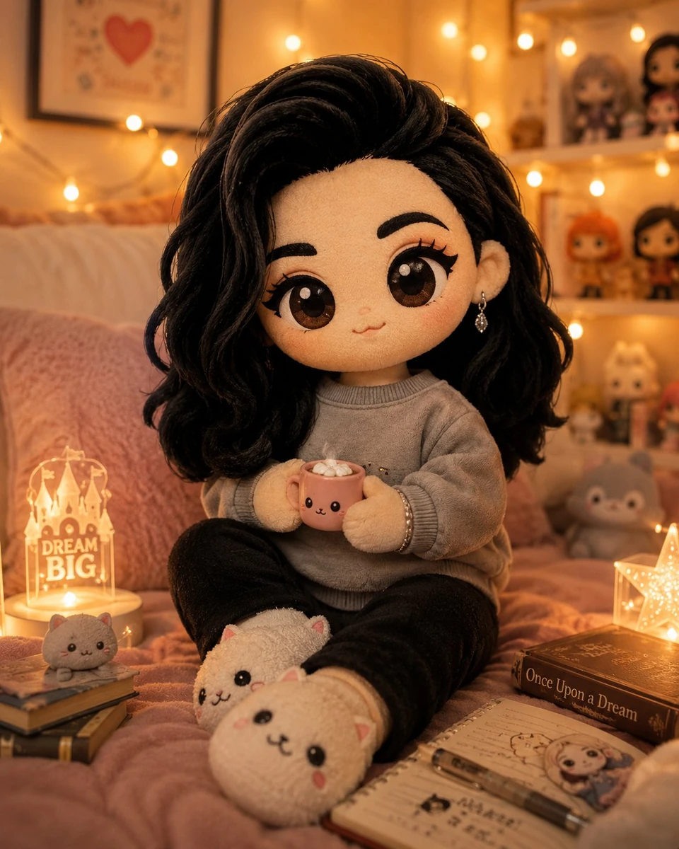 Transform this image into a premium handcrafted plush character from a be...