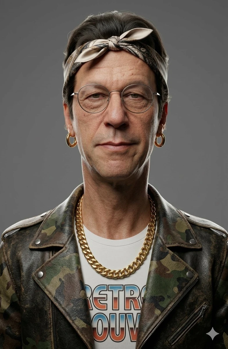 Middle-aged man around 50-55 years old, rugged charismatic look, weathere...