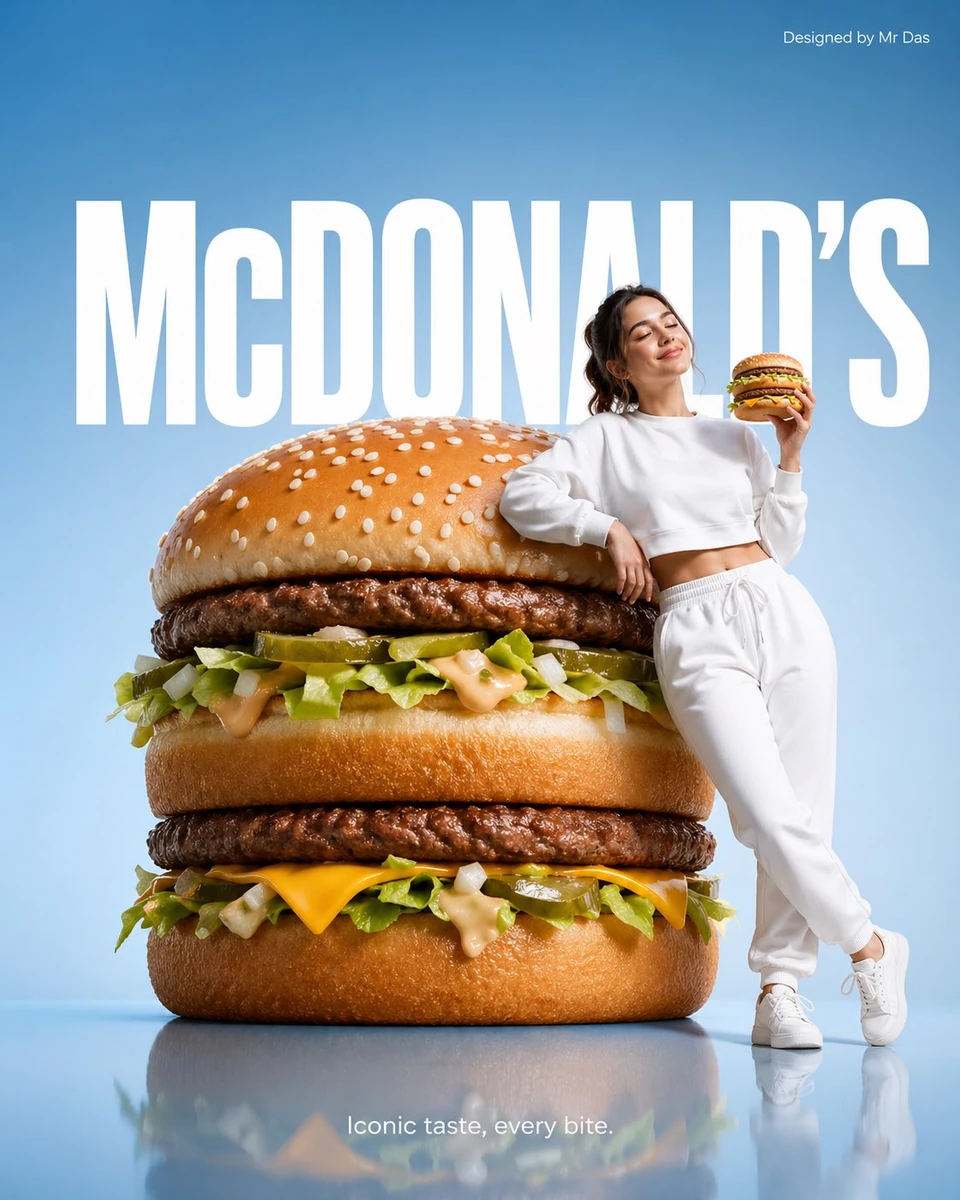 Minimalist commercial ad featuring oversized McDonald’s Big Mac burger, u...