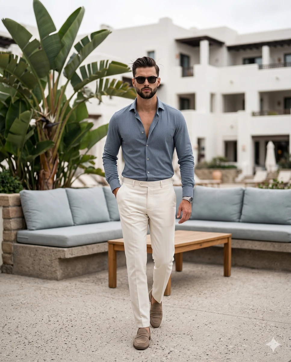A confident adult male walks straight toward the camera in a mid-stride p...
