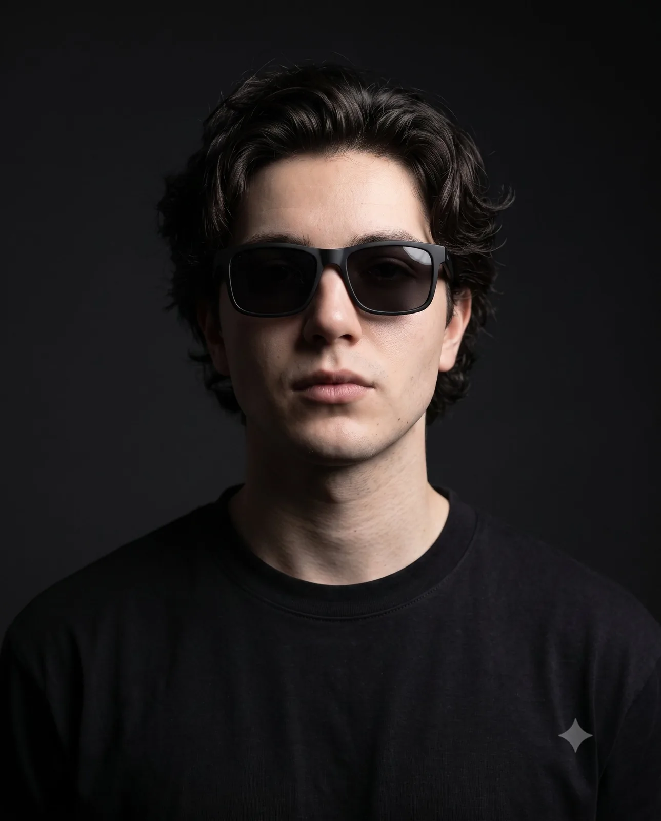 He has an oval face with a sharp angular jawline, fair neutral skin with...