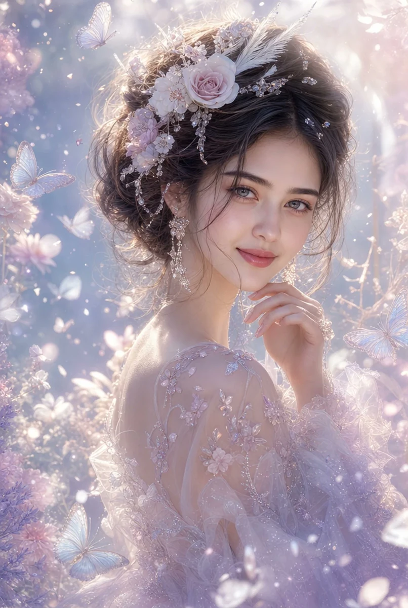 Ultra-realistic ethereal fantasy portrait of a breathtaking young woman w...