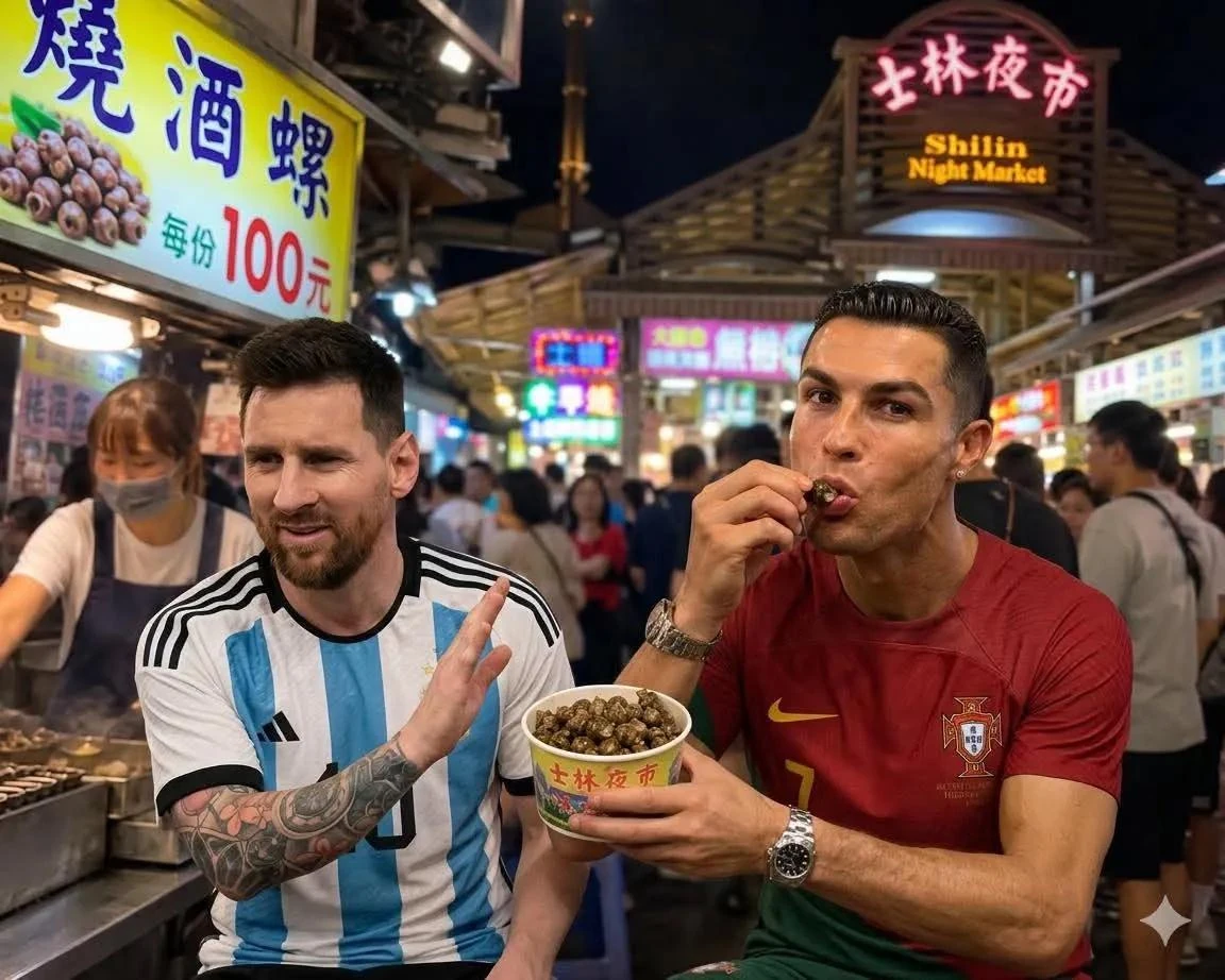 Ultra-realistic nighttime street food photography at a crowded Taiwanese...