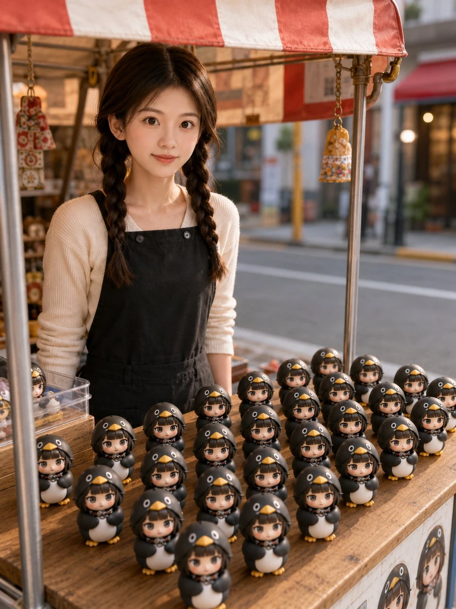 Turning a portrait into a street-side toy vendor scene filled with Gugu G...