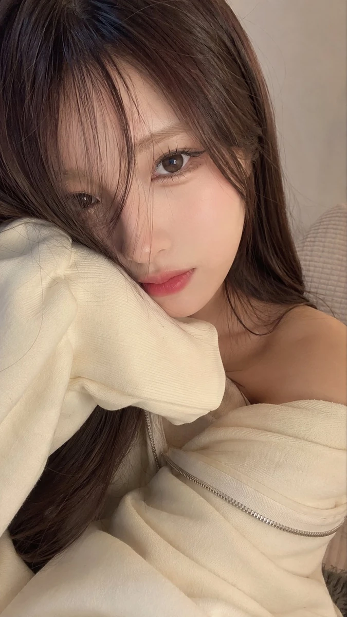 Photorealistic close-up selfie of an adorable young woman, face filling m...