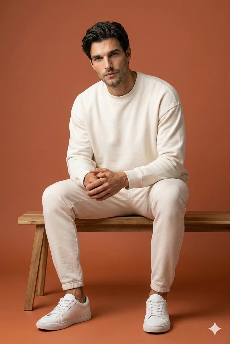 Ultra-realistic fashion editorial portrait of a stylish man wearing a mon...