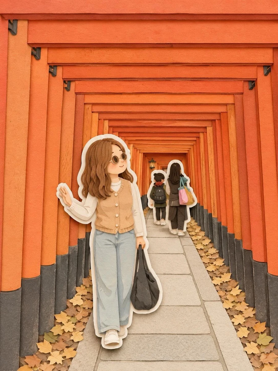 (Japanese Torii Gate Paper-Cut Style)