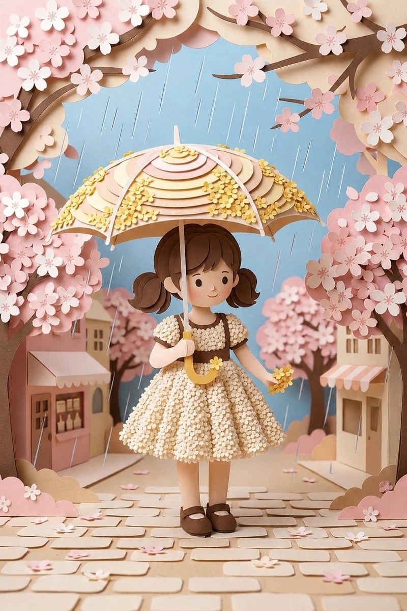 Transform the given image into a soft handcrafted paper-cut diorama illus...