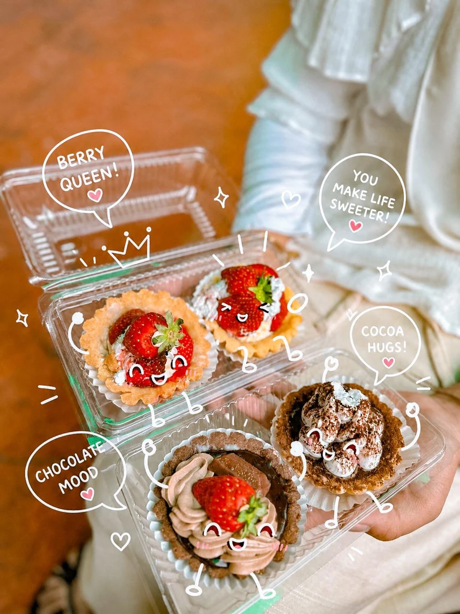 Cute kawaii-style dessert food photography, close-up of colorful pastries...