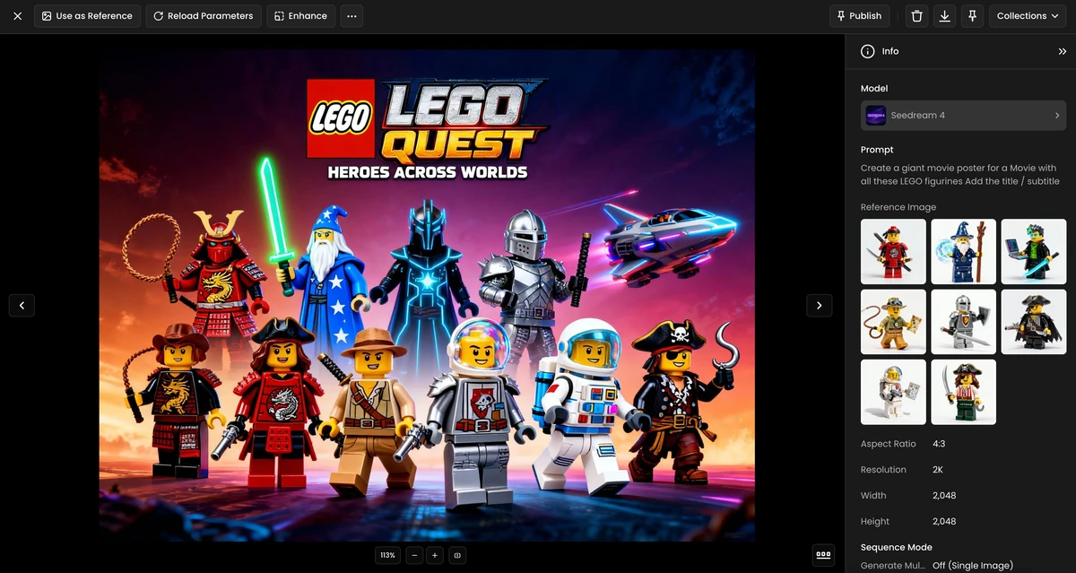 Create a giant movie poster for a Movie with all these LEGO figurines. Ad...