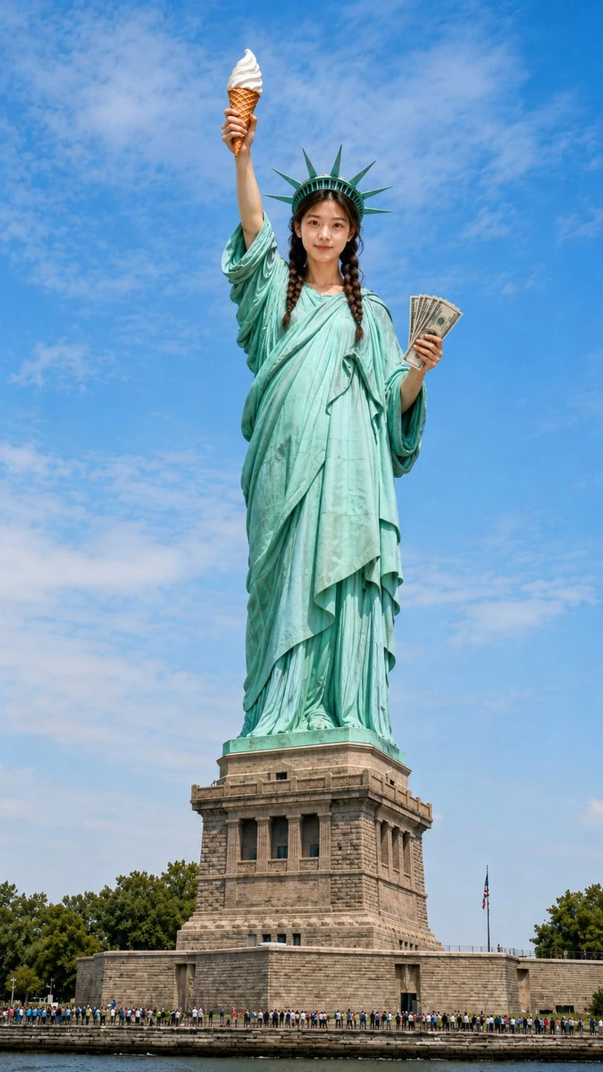 Liberty, ice cream, and dollar bills